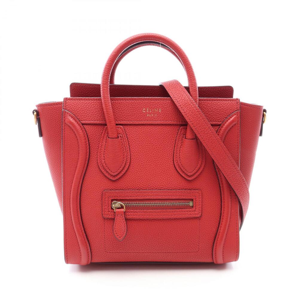Celine Luggage Shopper Handbag Leather Red